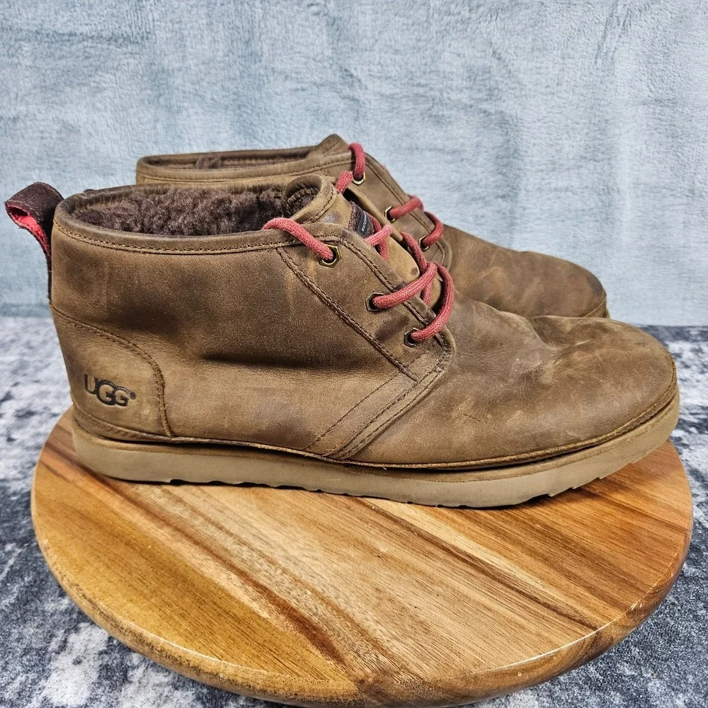 UGG Neumel Waterproof Brown Chukka Shearling Lined Ankle Boots Men Sz 12 1017254